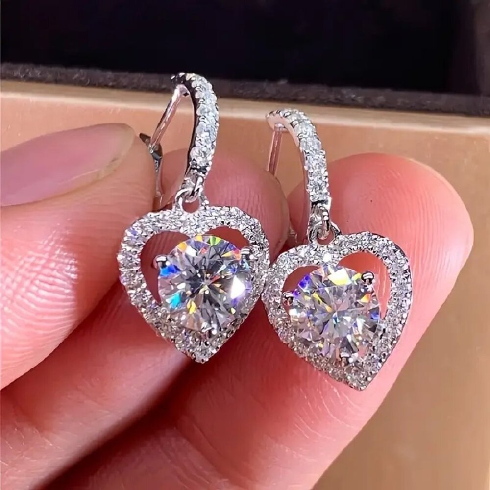Heart-Shaped Silver‎ Tone Drop Earrings
